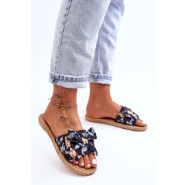 FK1 Dámské Pantofle S Látkovou Mašlí Černý Květ černá 1