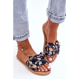 FK1 Dámské Pantofle S Látkovou Mašlí Černý Květ černá 2