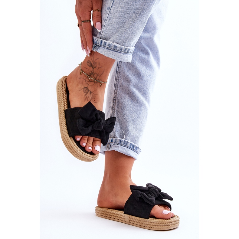 FK1 Dámské semišové pantofle s mašlí Black Fency černá 1