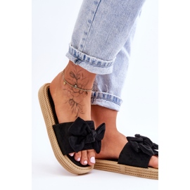 FK1 Dámské semišové pantofle s mašlí Black Fency černá 2