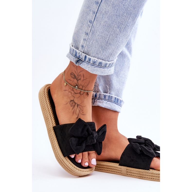 FK1 Dámské semišové pantofle s mašlí Black Fency černá 2