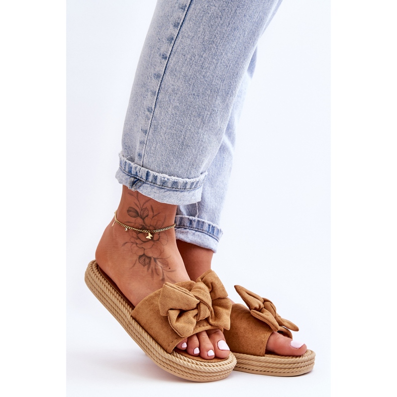 FK1 Camel Fency dámské semišové pantofle s mašlí hnědý 2