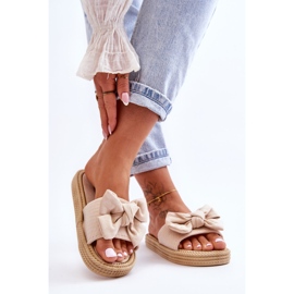 FK1 Dámské semišové pantofle s mašlí Béžová Fency béžový 1