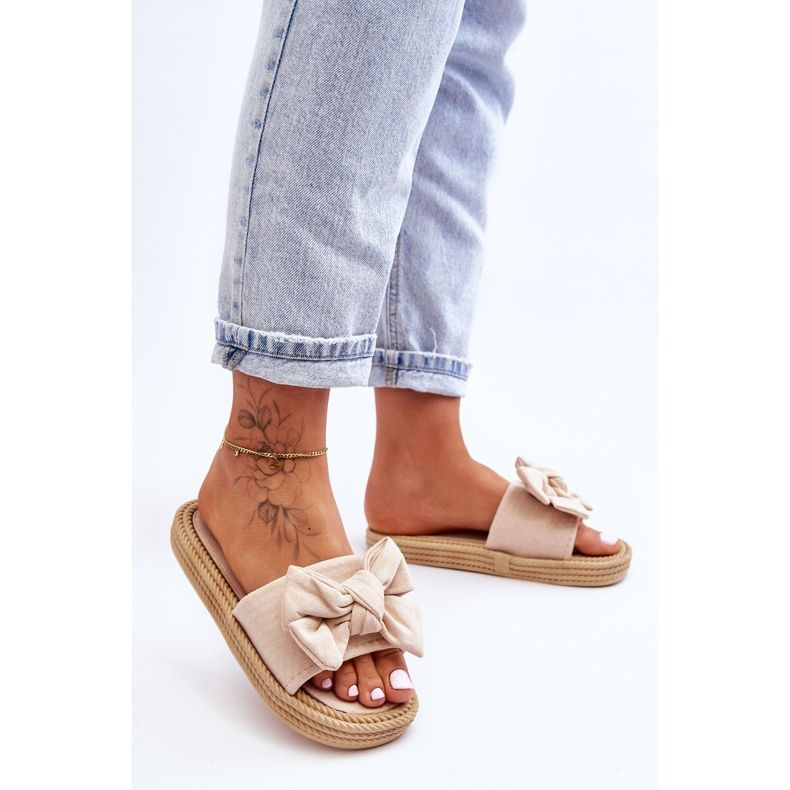 FK1 Dámské semišové pantofle s mašlí Béžová Fency béžový 2