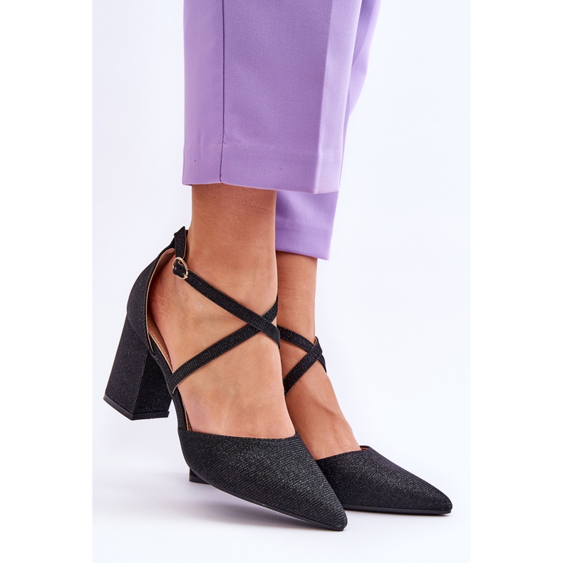 WS1 Módní lesklé lodičky na černém podpatku Galaxy černá 1