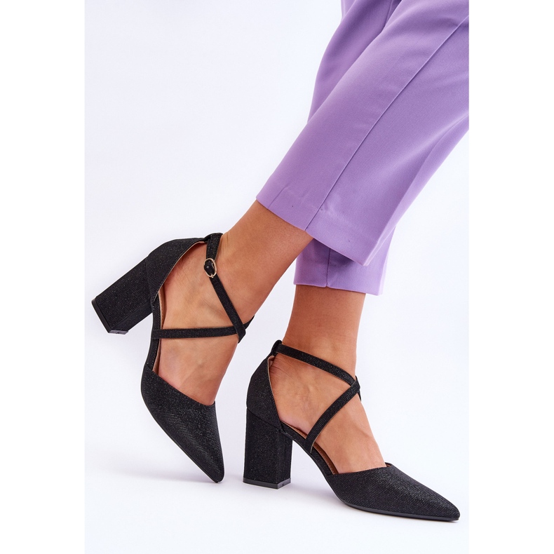 WS1 Módní lesklé lodičky na černém podpatku Galaxy černá 2