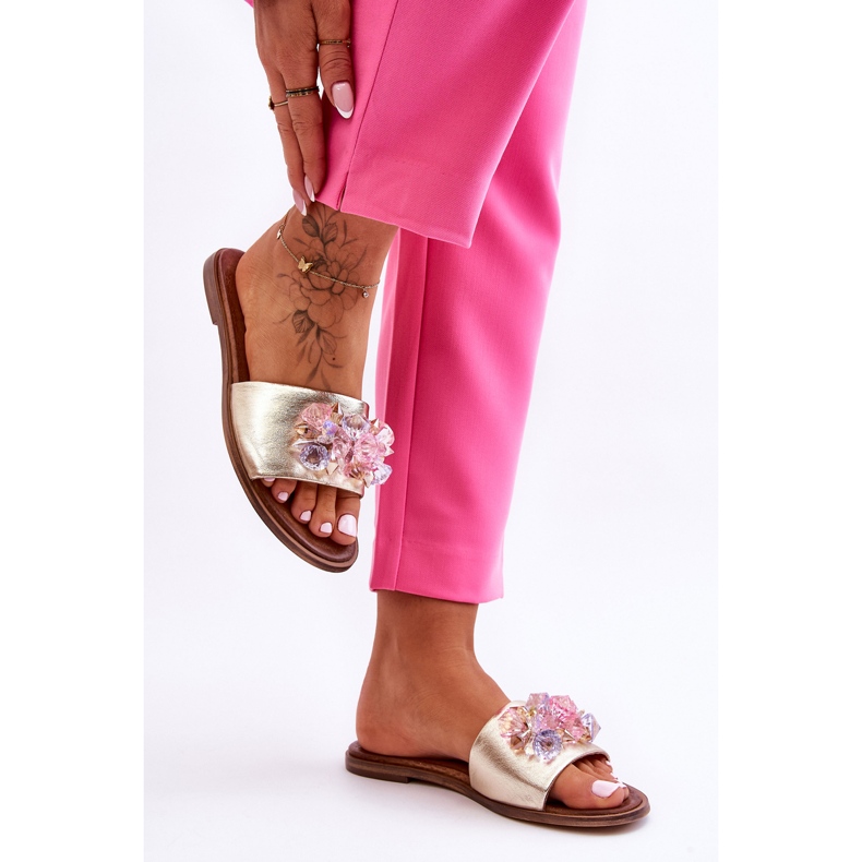 Kožené dámské pantofle s ozdobou Nicole 2726/064 Gold zlatý 1