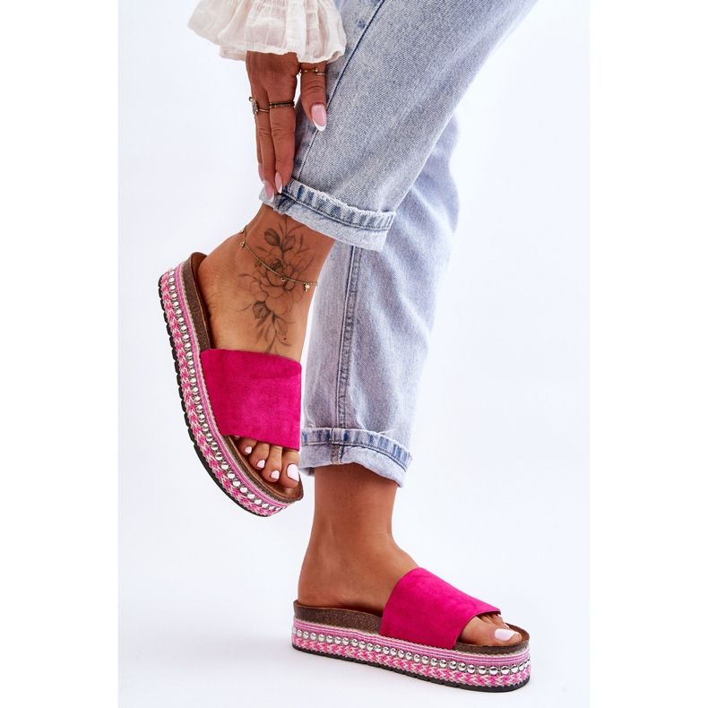 WR1 Dámské hladké semišové pantofle Fuchsia Hayen růžový 2